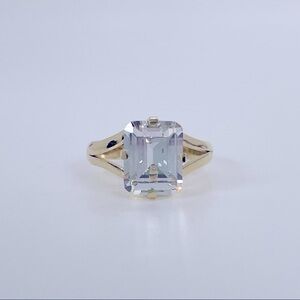 Emerald-Cut Quartz ring in plated gold.